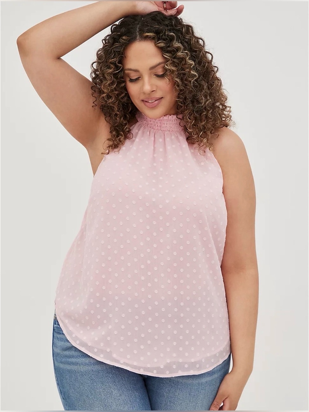 Torrid Chiffon Clip Dot Smocked Halter Tank Top